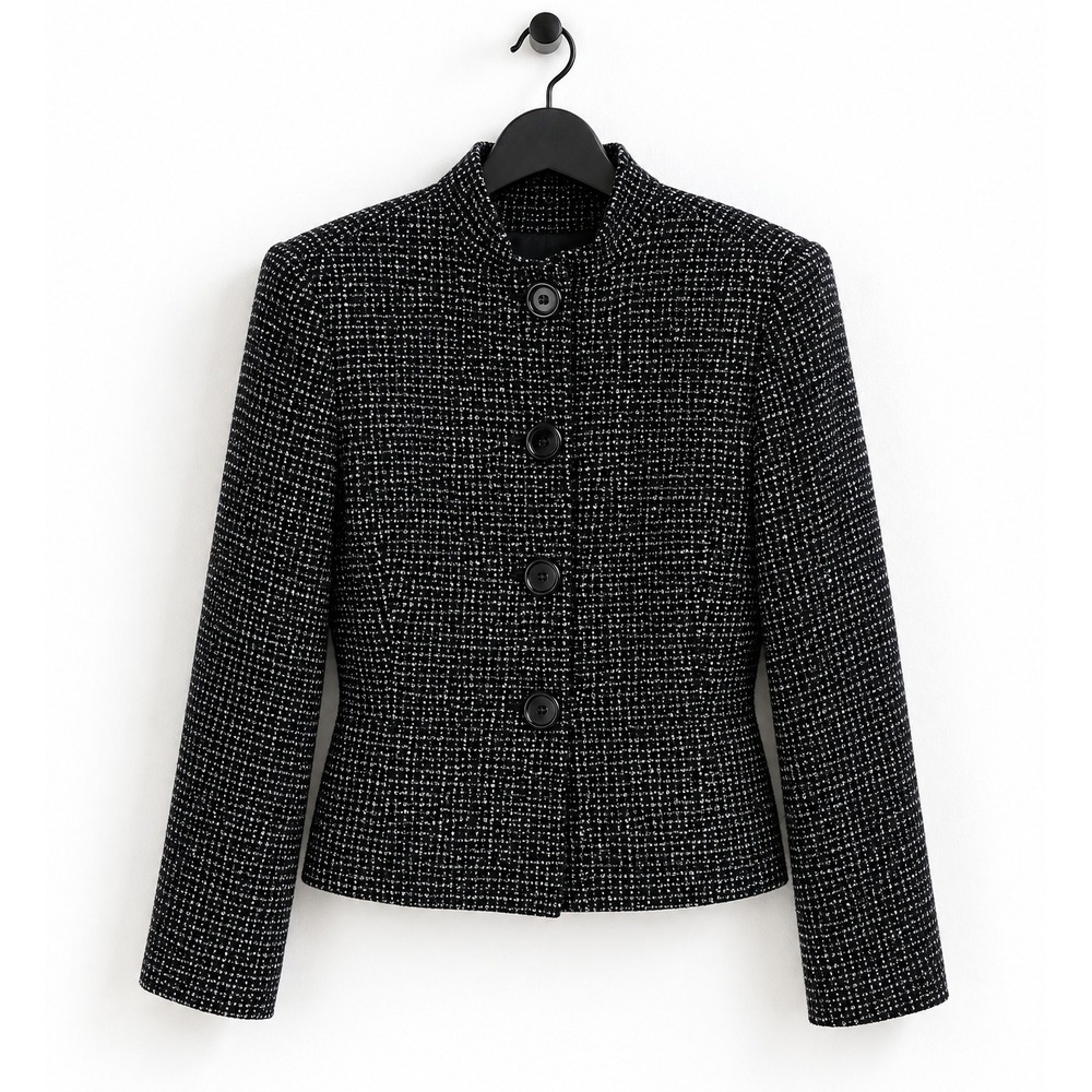 TAHARI Arthur S. Levine Black White Tweed Button Front Jacket Women's Size 8